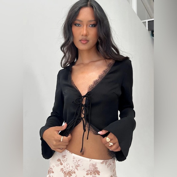 Princess Polly Black Hagner Long Sleeve Top - Picture 1 of 8